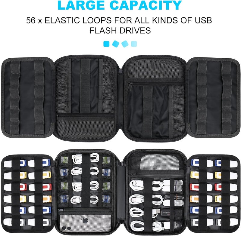 Lacdo USB Flash Drive Case Thumb Drive Holder Case Organizer Portable Electronic Accessories Storage Bag for SanDisk/SamData/Samsung USB Flash Drives Jump Drive Memory Stick, SD Card, Cables, Black - Image 2